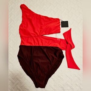 DIXPERFECT One Piece Swimsuit Women Monokini Red Burgundy Size L NWT